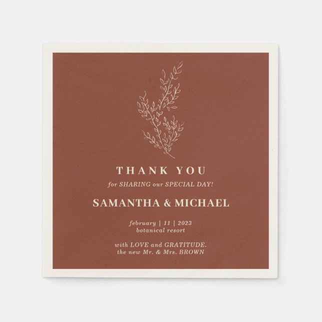Serviette En Papier Mariage Moderne Fleur de Lierre en Terracotta (Devant)