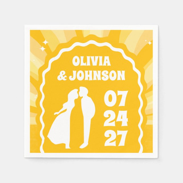 Serviette En Papier Mariage moderne Gras Sunshine Jaune Wavy Arch (Devant)