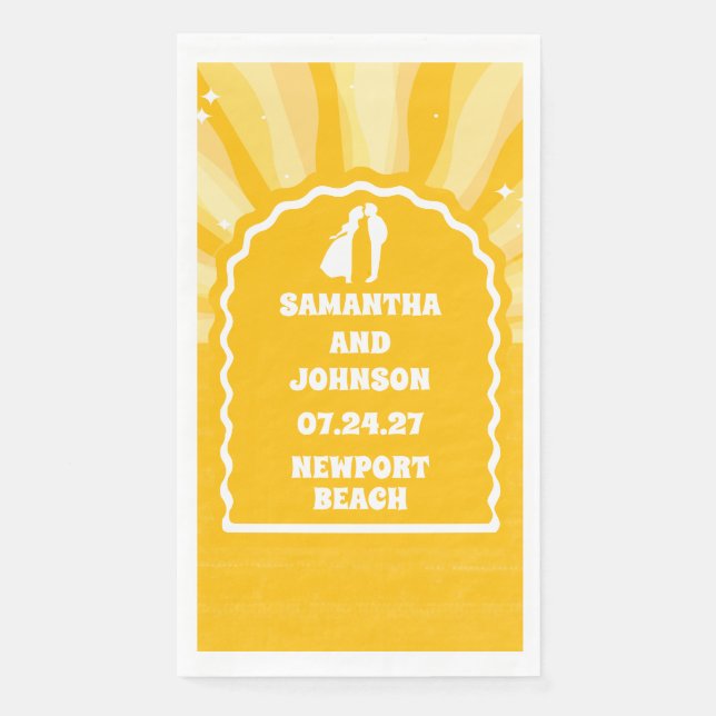 Serviette En Papier Mariage moderne Gras Sunshine Jaune Wavy Arch (Devant)