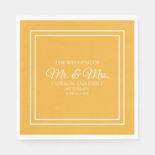 Serviette En Papier Mariage Moderne Jaune Moutarde Blanc Tons Bijoux