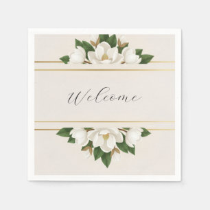 Serviette En Papier Mariage Moderne Luxueux Blanc Magnolia