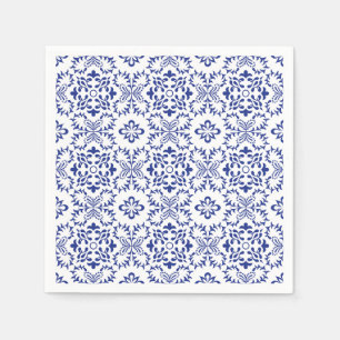 Serviette En Papier Mariage Moderne Méditerranéen en Mosaïque Bleue