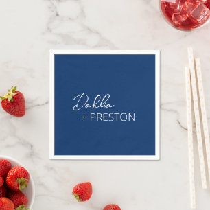 Serviette En Papier Mariage Moderne Minimaliste Bleu Marine