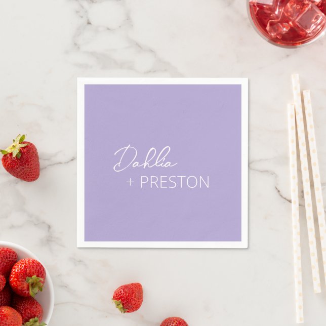 Serviette En Papier Mariage Moderne Minimaliste Lilas (En situation)