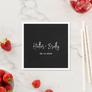 Serviette En Papier Mariage moderne minimaliste noir