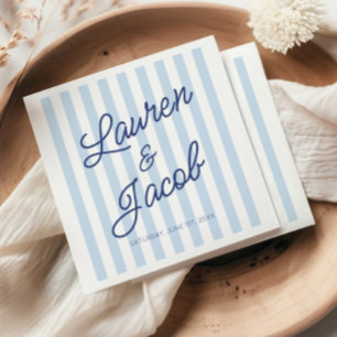 Serviette En Papier Mariage Moderne Minimaliste Rayures Bleues