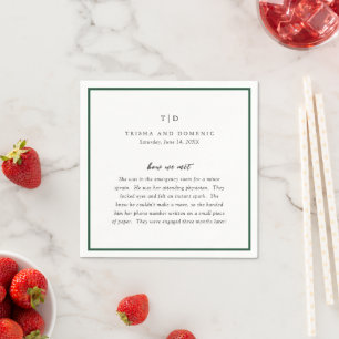 Serviette En Papier Mariage Moderne Monogramme Vert Émeraude Élégant