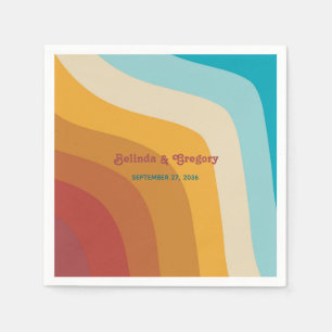 Serviette En Papier Mariage moderne Retro 70 coloré Rainbow Waves