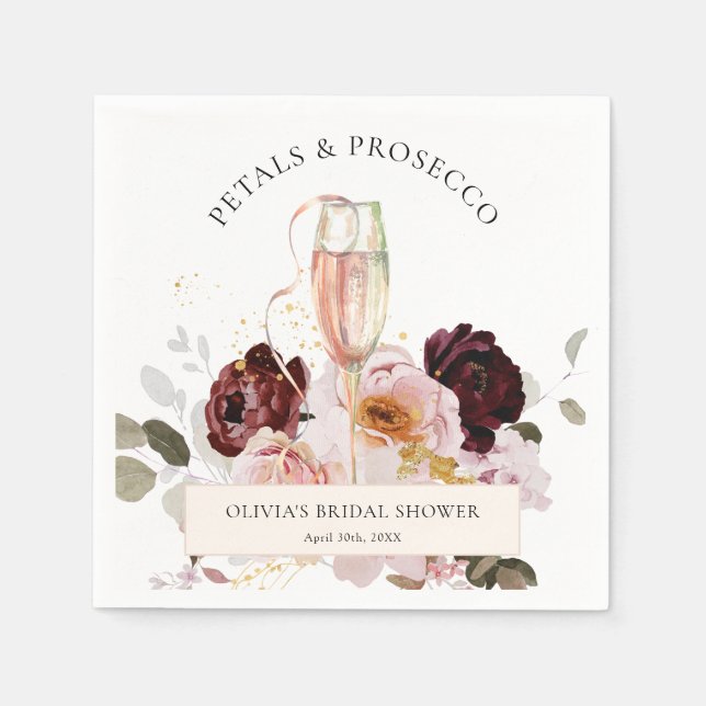 Serviette En Papier Mariage Moderne Rose Fleuris Champagne Shower  (Devant)