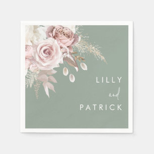 Serviette En Papier Mariage Moderne Rose Poussiéreuse Blush & Sage
