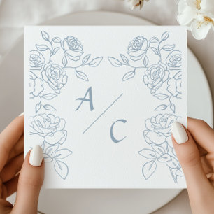 Serviette En Papier Mariage Moderne Roses Françaises Bleues et Blanche
