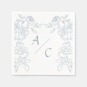 Serviette En Papier Mariage Moderne Roses Françaises Bleues et Blanche