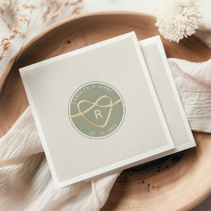 Serviette En Papier Mariage moderne Sage vert Monogram Napkins