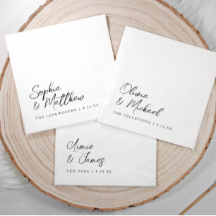 Serviette En Papier Mariage Moderne Tendance Noir et Blanc Écriture Ma