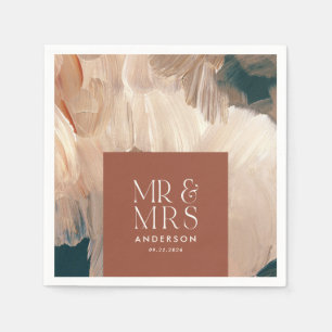 Serviette En Papier Mariage moderne terracotta sarcelle Monsieur & Mad