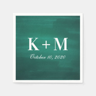 Serviette En Papier Mariage moderne vert foncé. Émeraude simple et élé
