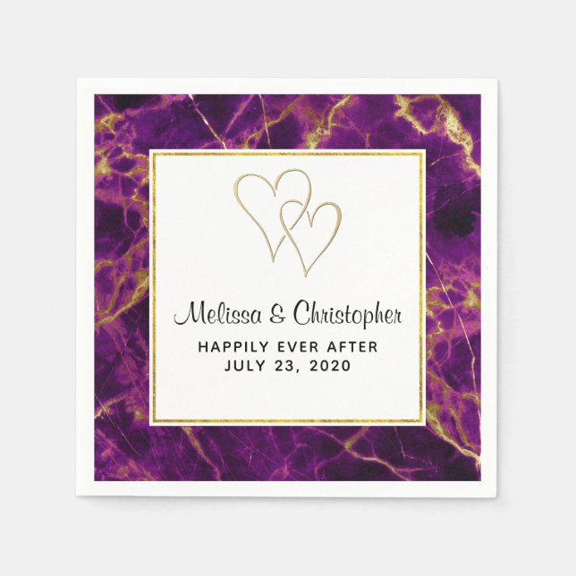 Serviette En Papier Mariage moderne violet et or marbre Abstrait (Devant)