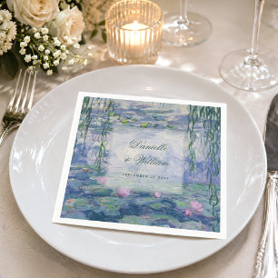 Serviette En Papier Mariage Monet Fleurs de Nénuphars Élégant