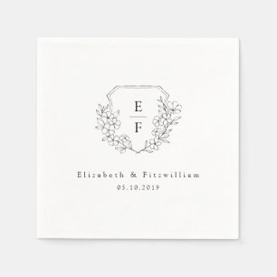 Serviette En Papier Mariage Monogram Crest en fleurs de cerisier minim