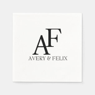 Serviette En Papier Mariage Monogram noir et blanc Elegant invité