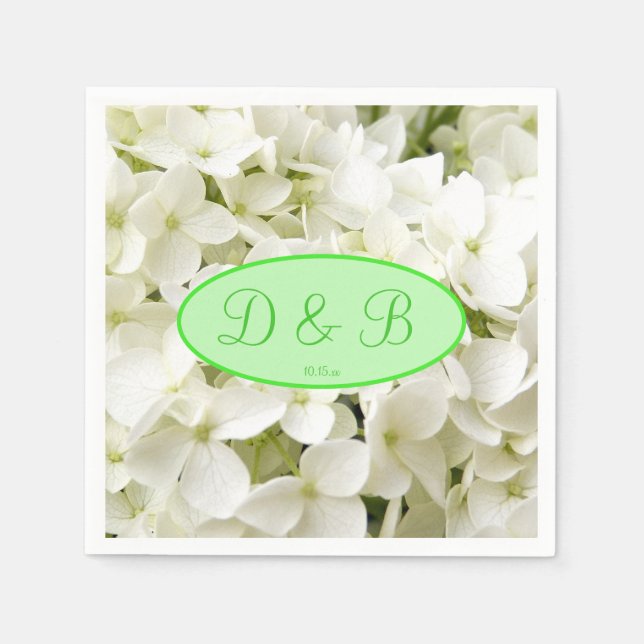 Serviette En Papier Mariage Monogram White Hydrangea (Devant)