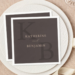 Serviette En Papier Mariage Monogramme Brun Minimaliste Moderne