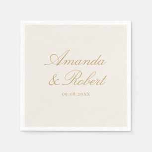 Serviette En Papier Mariage Monogramme Calligraphié Élégant Ivoire Or