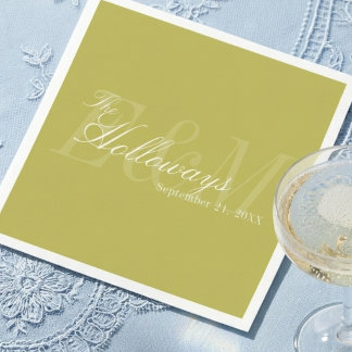 Serviette En Papier Mariage Monogramme Chartreuse Écriture Moderne