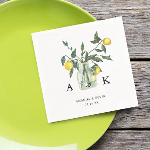 Serviette En Papier Mariage Monogramme Citron Vert Eté