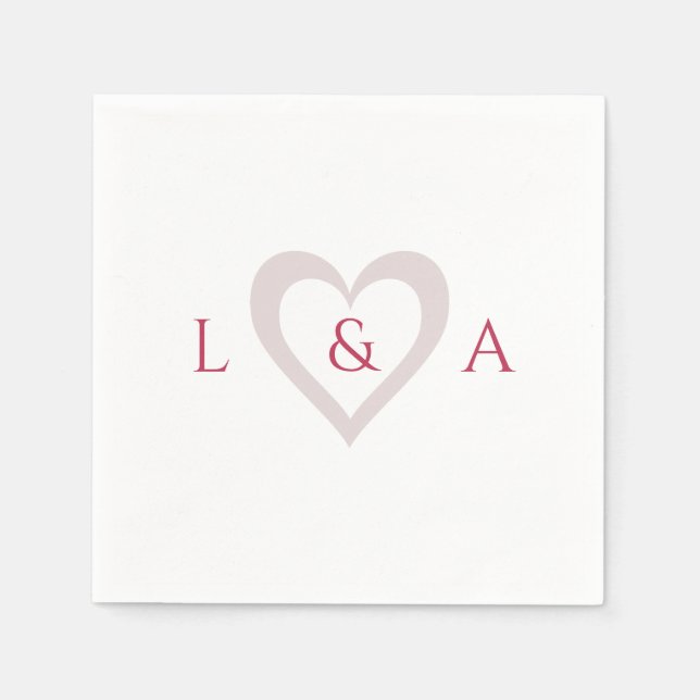 Serviette En Papier Mariage Monogramme Coeur 2 Initiales (Devant)