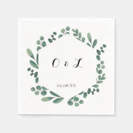 Serviette En Papier Mariage Monogramme de Calligraphie Moderne Eucalyp