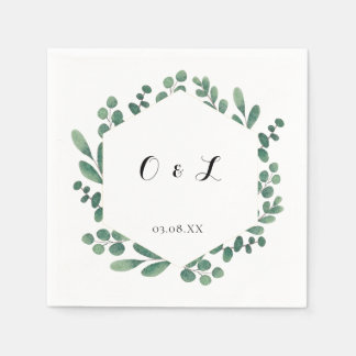 Serviette En Papier Mariage Monogramme de Calligraphie Moderne Eucalyp