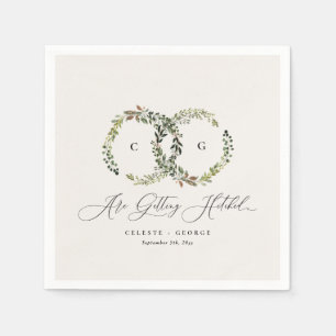 Serviette En Papier Mariage monogramme de courre florale rustique aqua