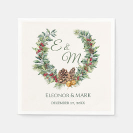Serviette En Papier Mariage monogramme de la baie de Noël, couronne de