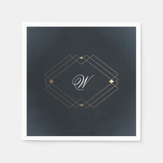 Serviette En Papier Mariage Monogramme de la marine classique (Devant)