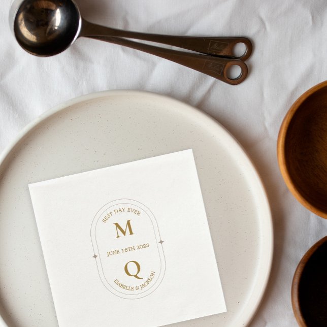 Serviette En Papier Mariage monogramme d'or blanc minimal (Créateur téléchargé)