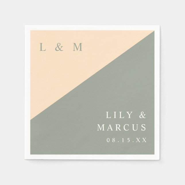 Serviette En Papier Mariage Monogramme Élégant Vert Sage Et Crème (Devant)