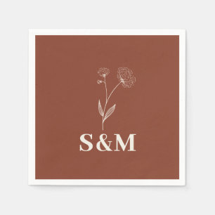 Serviette En Papier Mariage Monogramme Fleur de Coton Terracotta