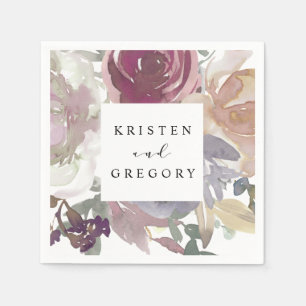 Serviette En Papier mariage monogramme floral nostalgique indigo