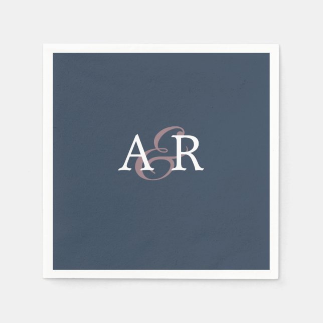 Serviette En Papier Mariage Monogramme initial de la marine minimalist (Devant)