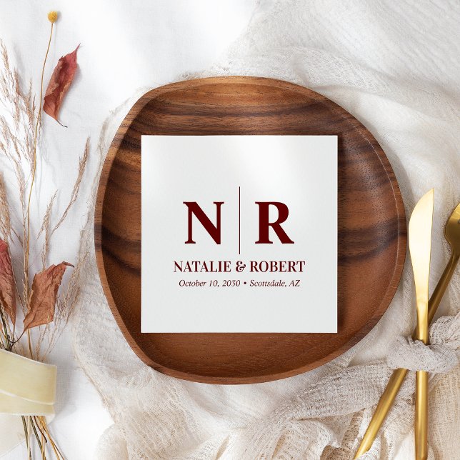 Serviette En Papier Mariage Monogramme Initiales De Mariée Et De Salle (Créateur téléchargé)