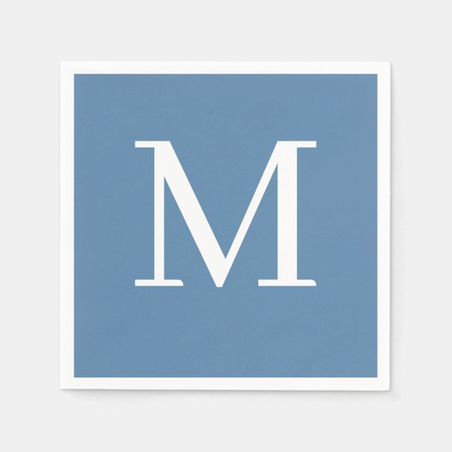 Serviette En Papier Mariage monogramme Napkin Dusty Blue Design (Devant)