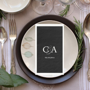 Serviette En Papier Mariage monogramme noir blanc