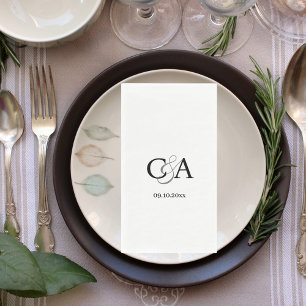 Serviette En Papier Mariage monogramme noir blanc