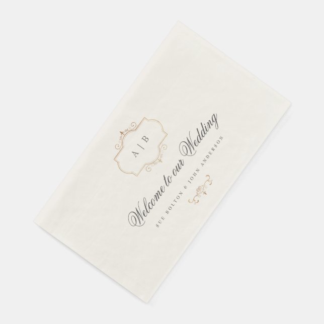 Serviette En Papier mariage monogramme or classique romantique (Coin)