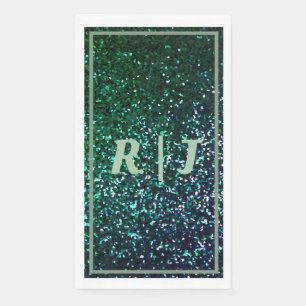 Serviette En Papier Mariage Monogrammé Paillettes Vert Sauge Émeraude