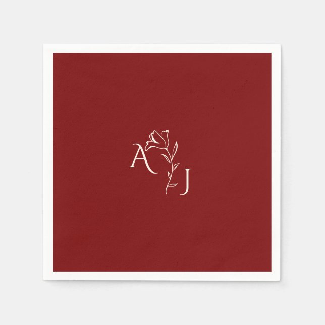 Serviette En Papier Mariage monogramme romantique de Bourgogne rouge e (Devant)