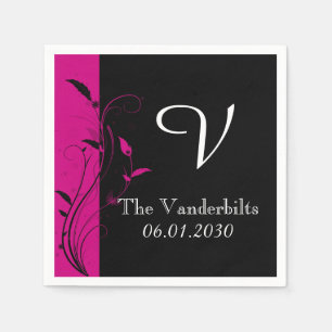 Serviette En Papier Mariage Monogramme rose noir Mariage