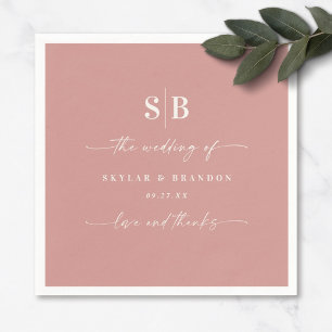 Serviette En Papier Mariage monogramme rose Rose couleur solide