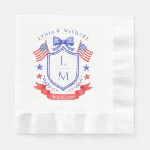 Serviette En Papier Mariage Monogramme Rouge Blanc & Je T'aime Patriot